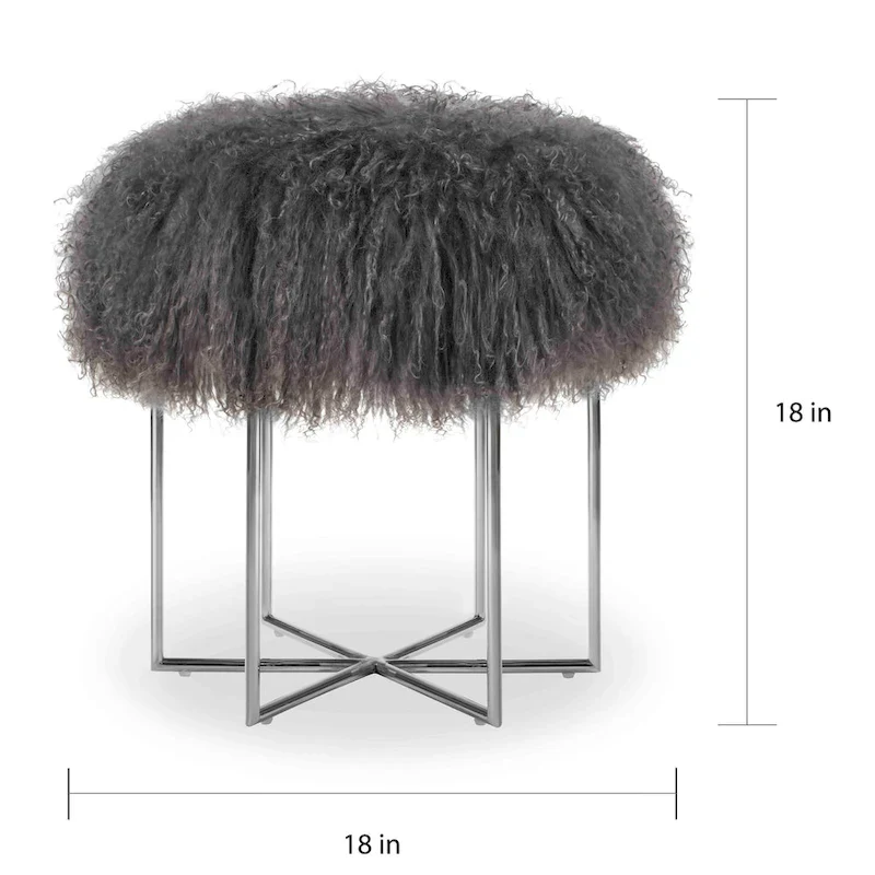 Round Sheepskin Ottoman with Stainless Steel Base