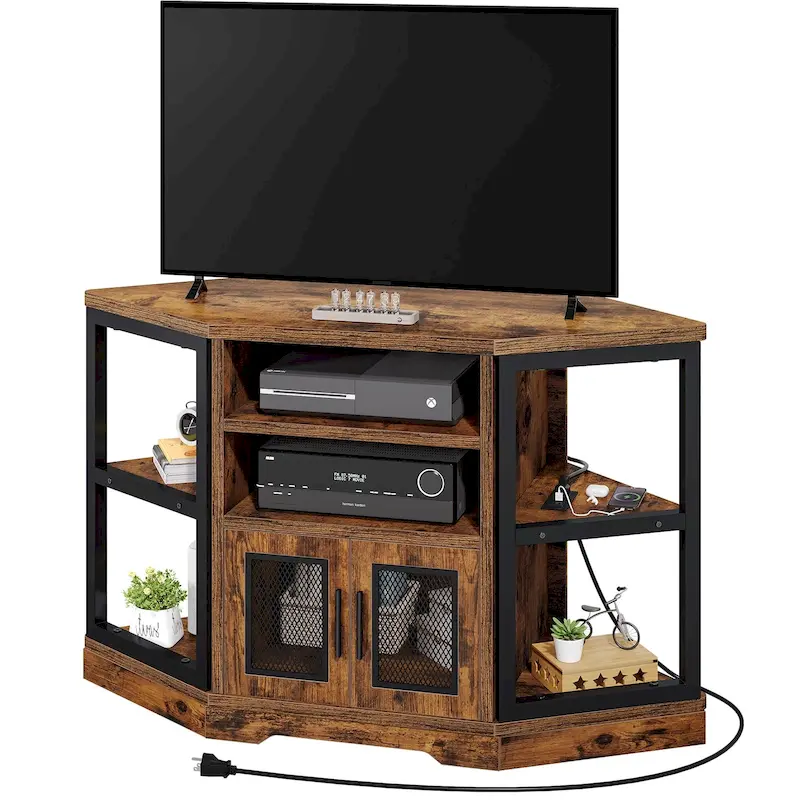 Brown Farmhouse TV Stand with Storage – Fits up to 55