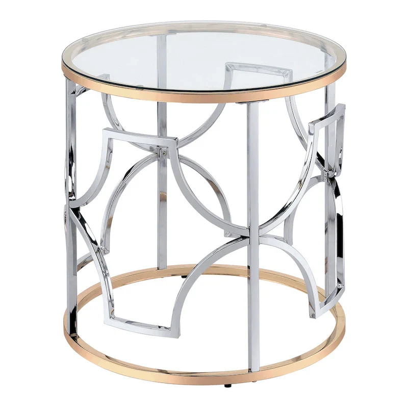 Ders Glam Chrome and Gold Plating Tempered Glass Top 3-Piece Coffee Table Set by Furniture of America