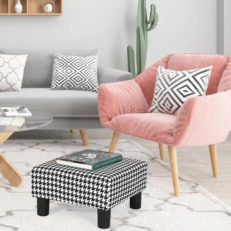 Adeco Small Square Footstool Ottoman Modern Fabric Footrest Stool