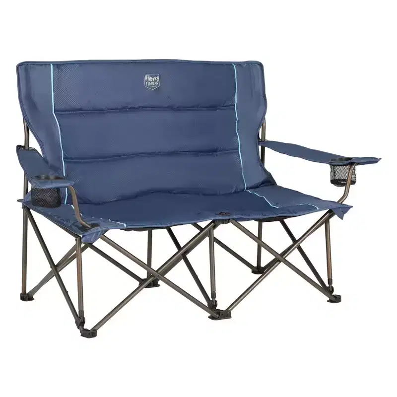 Timber Ridge 2 Person Folding Loveseat Comfortable Double Foldable Camping Chair Folding Lawn Chairs for Outside, Blue