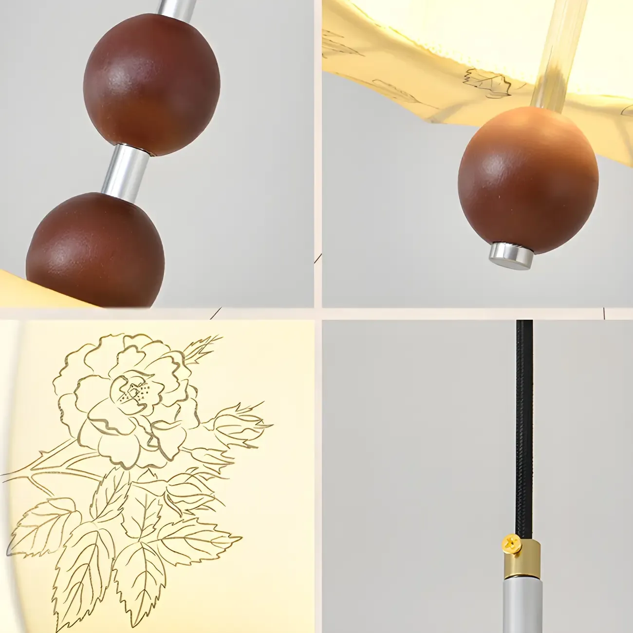 Elegant Flower Pattern Beige Fabric Geometric Chandelier