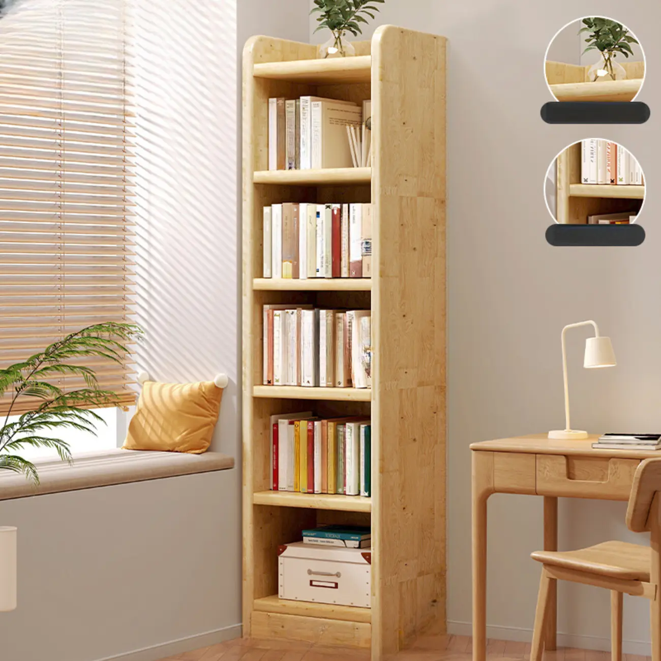 Rustic Vertical 5-Tier Closed Back Wooden Bookshelf