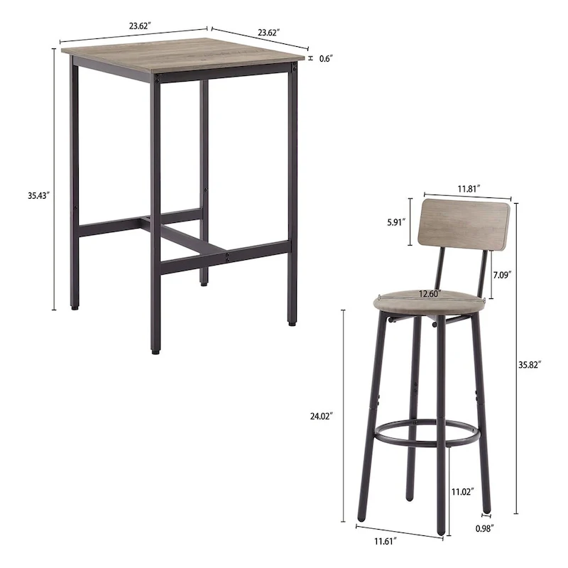 Industrial Bar Table with 2 Stools - Rustic Brown/Grey