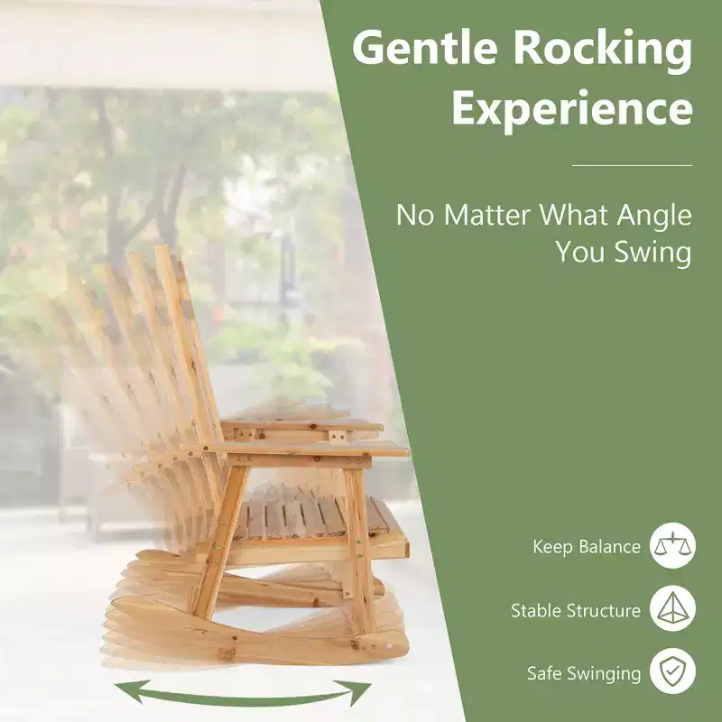 Costway 2PCSPatio Wooden Rocking Chair Bistro Set High Backrest with Folding Side Table