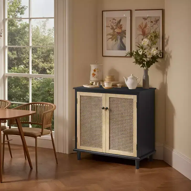 Art Leon Cane Wicker Cabinet Sideboard