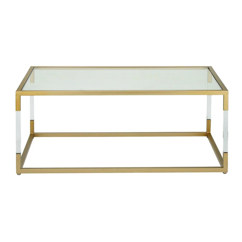 Acrylic Plastic or Metal with Glass Top and Acrylic Legs or Silver Frame Support Coffee Table- Gold or Clear - Roche River Decor