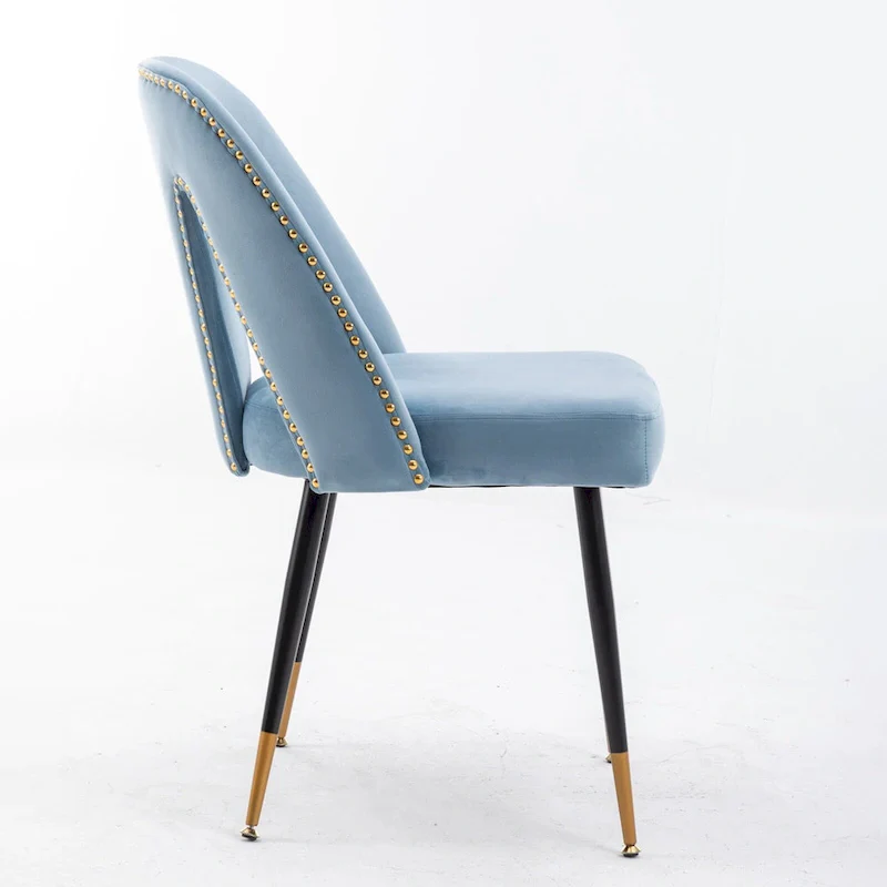 Modern Upholstered Dining Chairs with Nailheads and Metal Legs