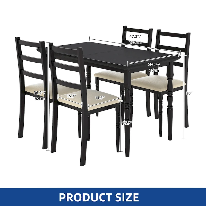 Moasis Farmhouse Dining Table Set with 4 Chairs Rectangular Dining Set Roman Column Style Kitchen