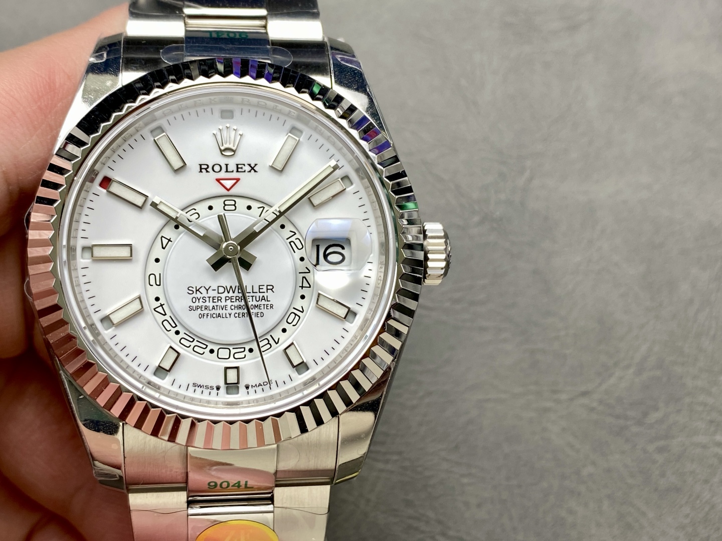 High-end replica watch close-up showing dial and bracelet details