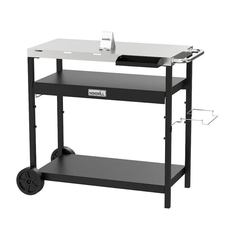 Nexgrill Outdoor Stainless Steel BBQ Preparation Cart w/ Double Shelf