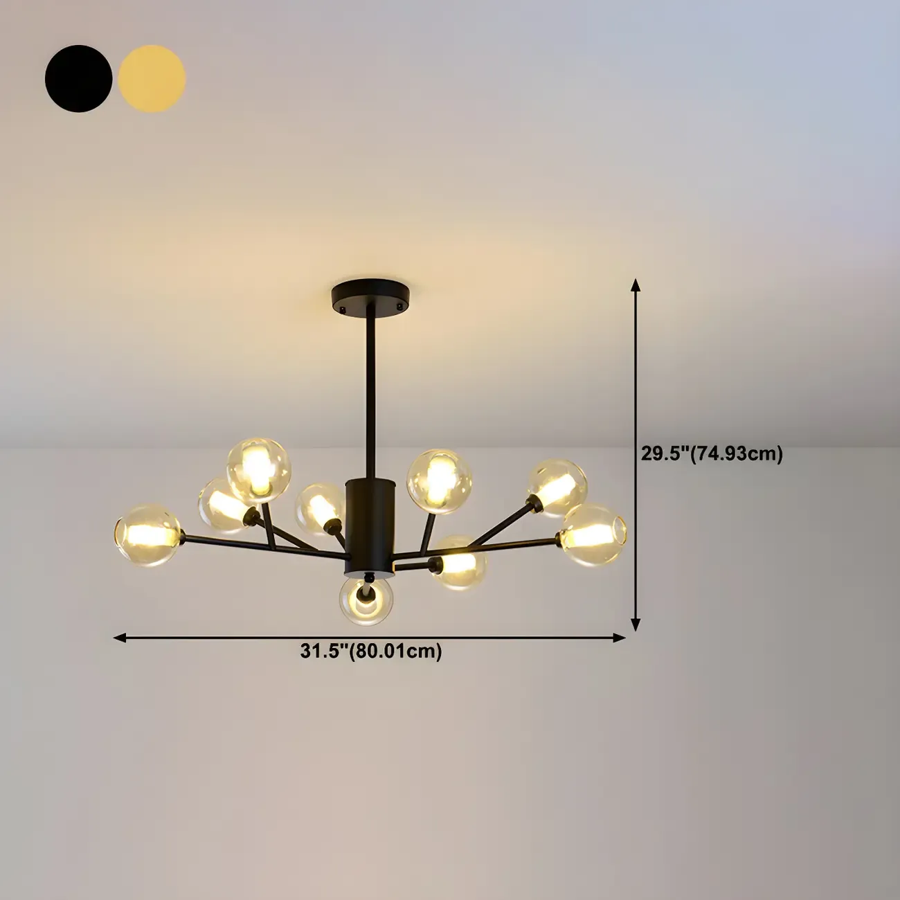 Modern Gold Metal Glass Globe Sputnik Chandelier