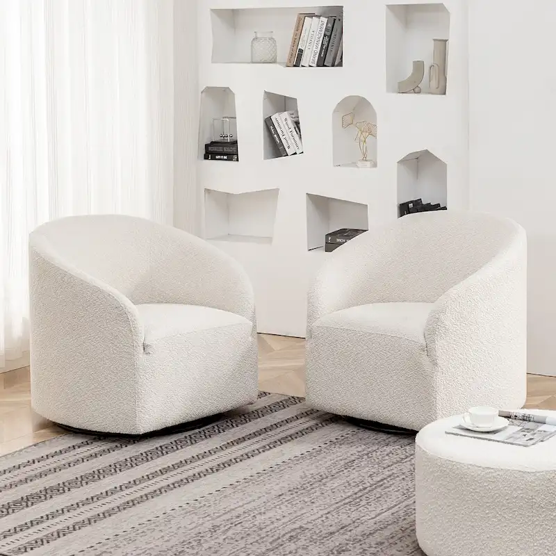 32W Boucle Upholstered Swivel Barrel Armchair (Set of 2)