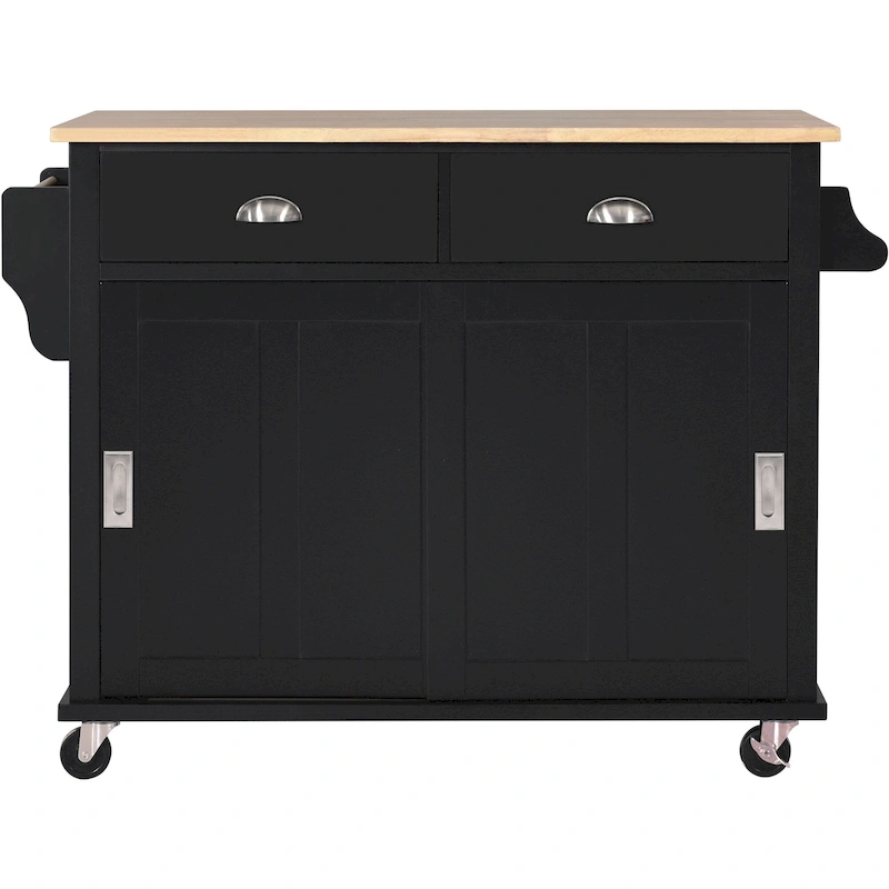Kitchen Cart With Rubber Wood Drop-Leaf Countertop(no include stool)