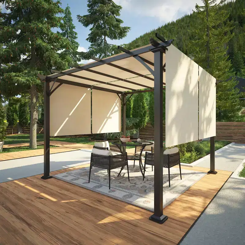 EAGLE PEAK 10'x10' Outdoor Pergola with Retractable Sunshade Canopy, Beige