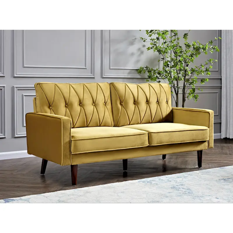 69.3-Inch Wide Velvet Tufted Cushion Back Sofa – 10 Color Options, Living Room Couch