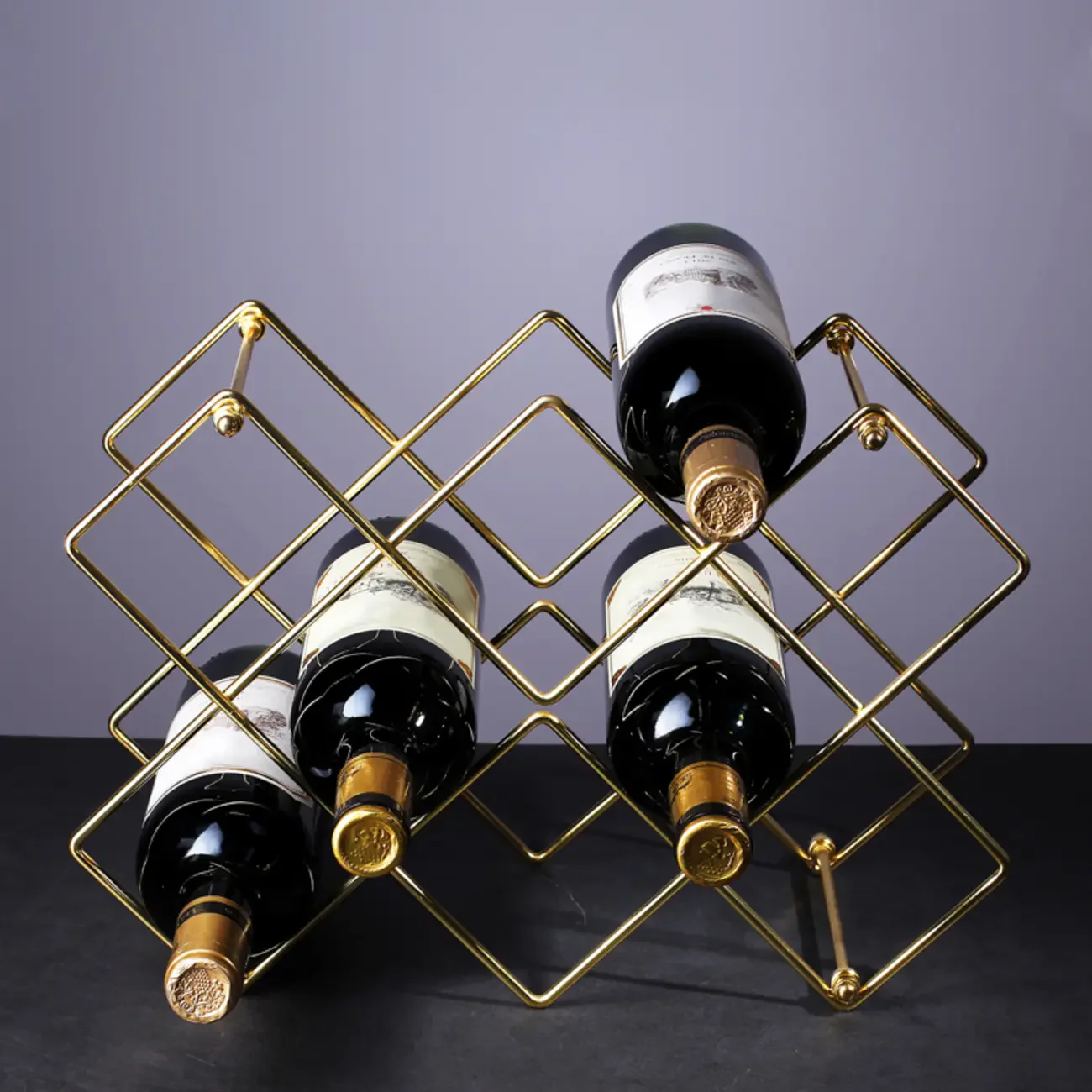 Modern Wine Rack Golden Honeycomb Countertop Bottle Holder