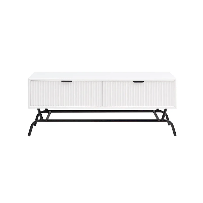 Modern 42-inch Double Drawer Metal Leg Coffee Table