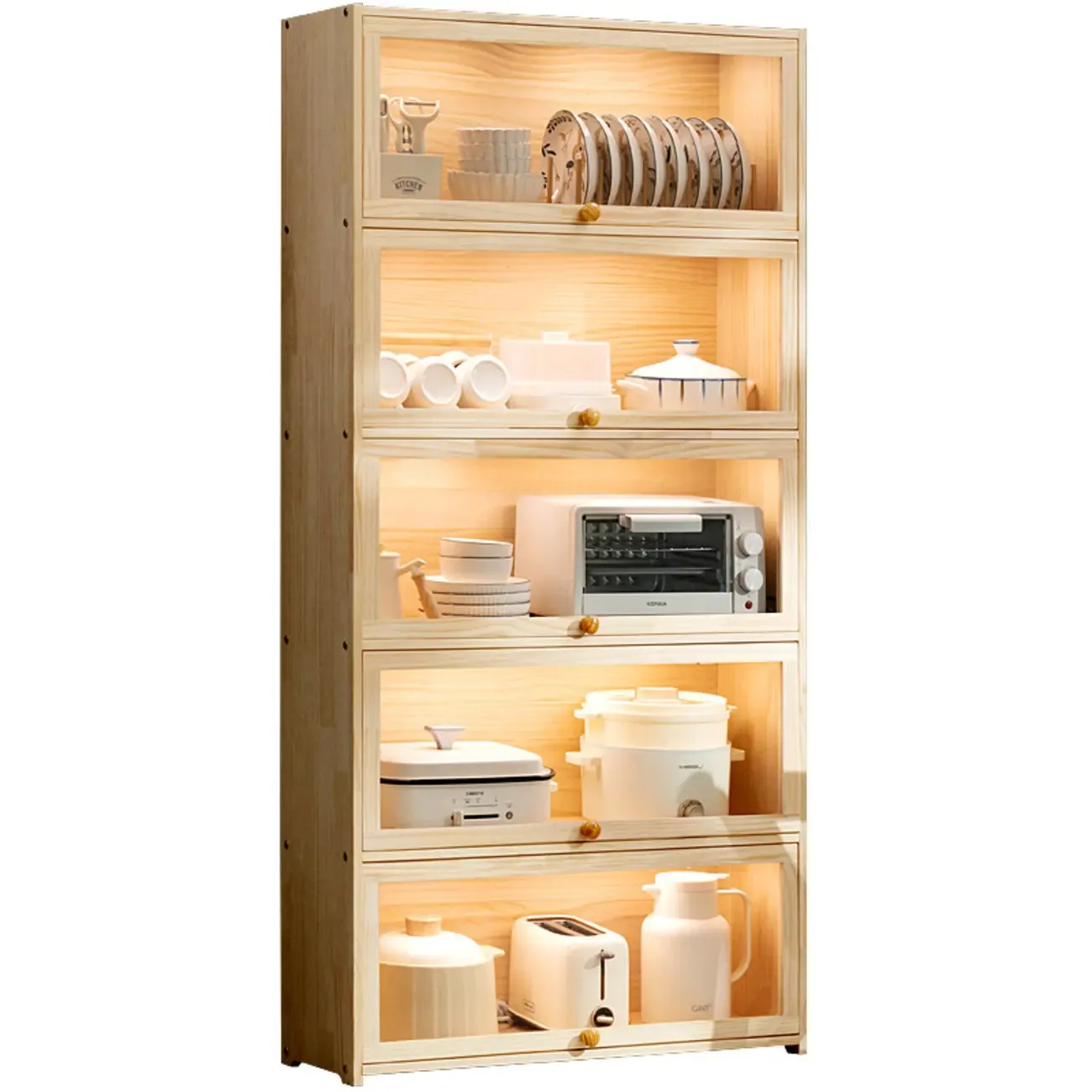 Kitchen Natural Wooden Multi-Shelf China Cabinet