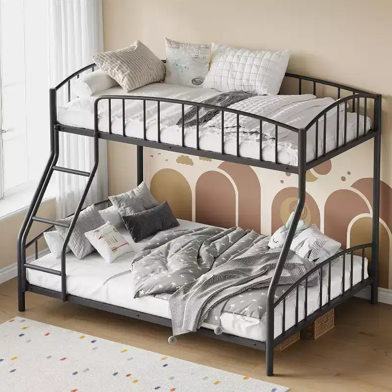 Twin Over Full Metal Bunk Bed, Space Saving Heavy Duty Steel Frame With Arched Guardrail And Ladder, Easy Assembly, No Box Spring Needed