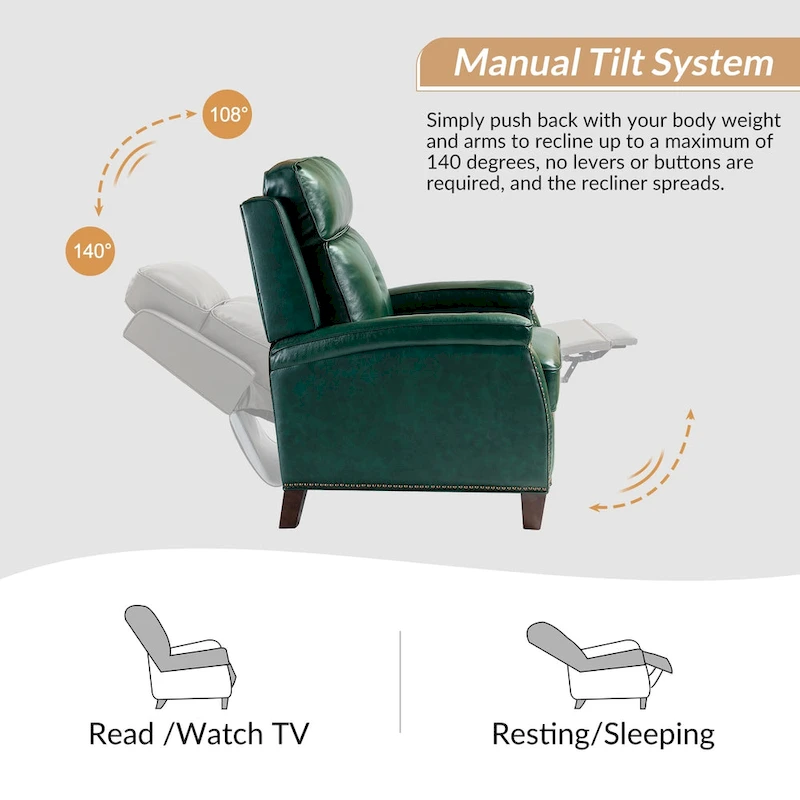 Gaspar Mid-Century Modern Genuine Leather Pushback Recliner with Wood legs Set of 2 by HULALA HOME