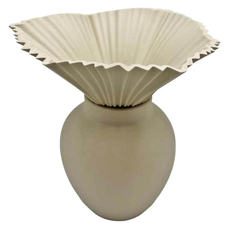 11 Inch Tall Modern Beige Ceramic Vase