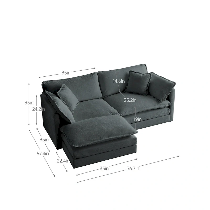 3-Piece Modular Chenille Upholstered L-Shaped Sectional Sofa with Ottoman