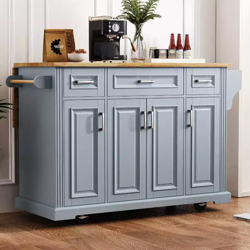 Large Kitchen Island with Drop Leaf, Rolling Kitchen Cart on 4 Wheels with Doors and 3 Drawers, Kitchen Island with Storage for Dining Room