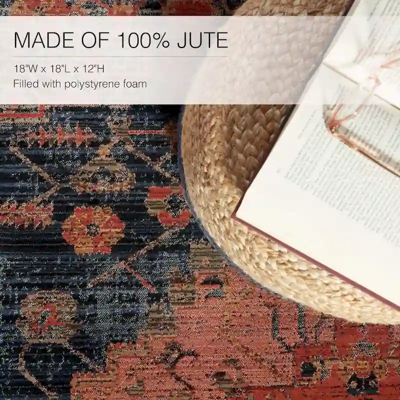 Juniper Home Saba Round Jute Pouf Ottoman/Foot Stool