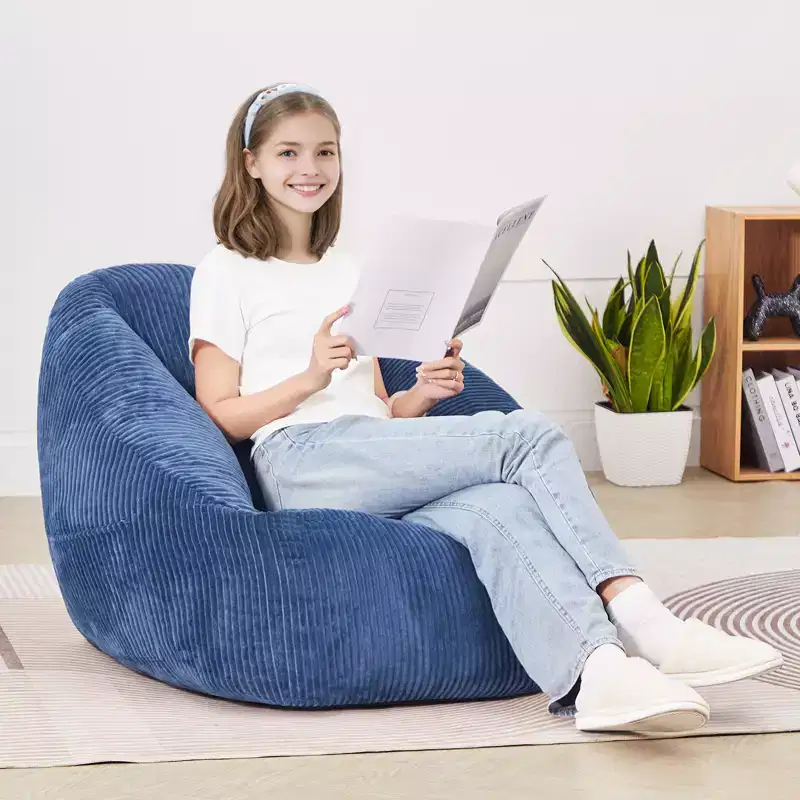 VEVOR Bean Bag Chair, 3 feet Bean Bag Chair with Soft Armrests and Storage Pocket, 25D Memory Foam Filled with Soft Teddy Velvet Cover, Blue
