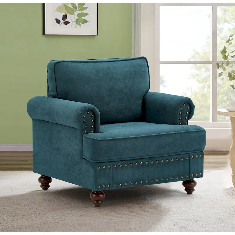 37.2 Chenille Upholstered Accent Chair with Nailheads