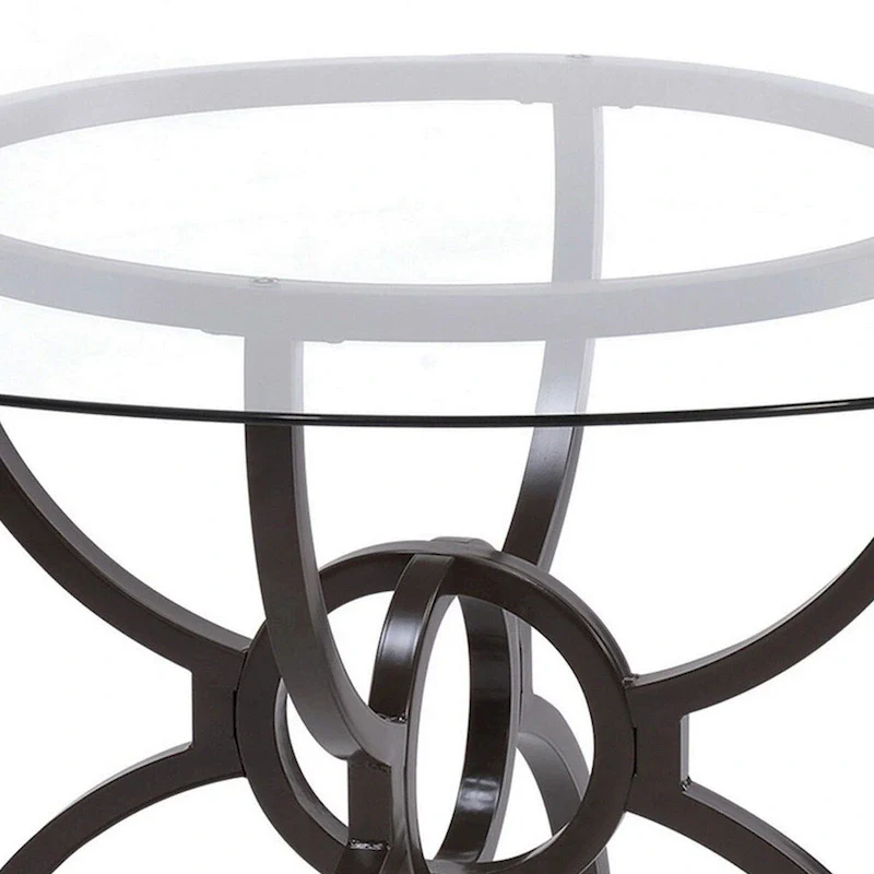48 Inch Round Dining Table, Clear Glass Top, Interlocked Ring Motif Legs