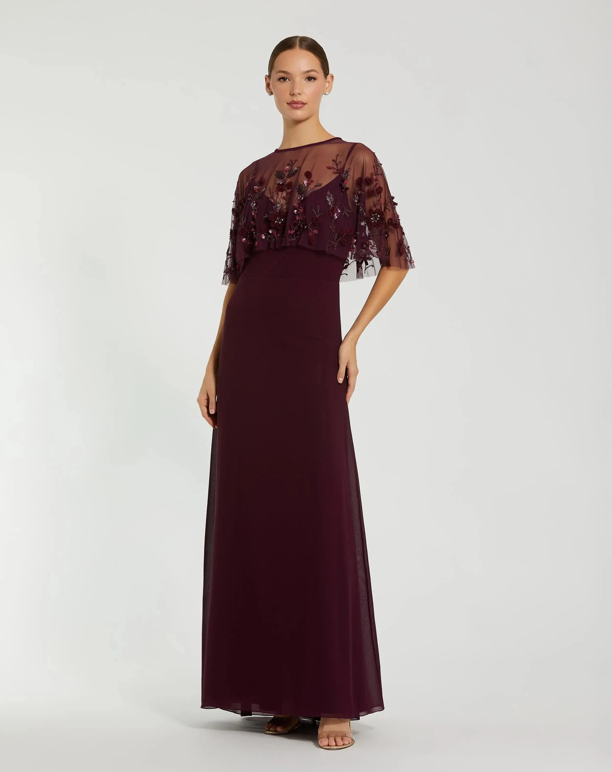 Sleeveless Gown With Embellished Cape