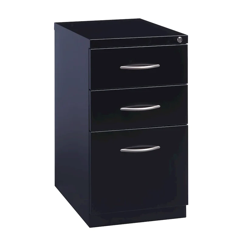 3-Drawer Mobile Pedestal File Cabinet with Arch Pull Handle | Black Steel Office Storage | 23D