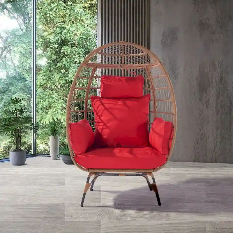 Steel Frame Wicker Egg Chair Max 440lb Capacity