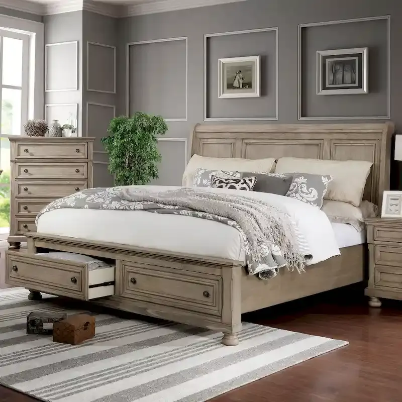 Transitional Grey Wood 2-Piece Storage Sleigh Bed and Chest