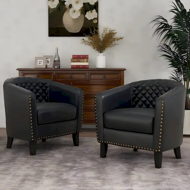 Axia 4 Set Modern Faux Leather Barrel Accent Chair with Wood Legs