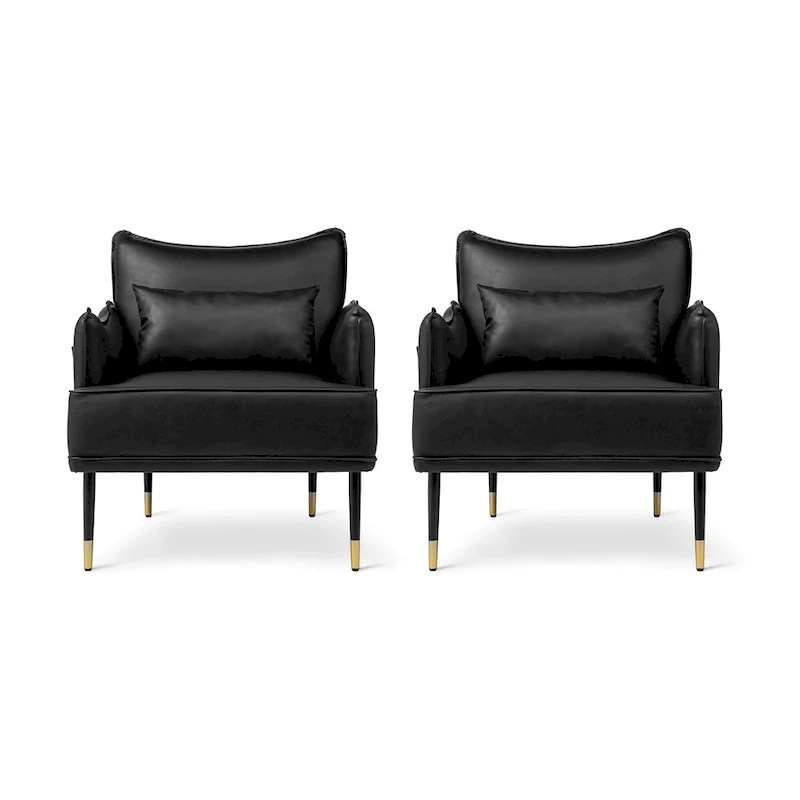 Glitzhome Set of 2 29.5 W Mid-Century Modern Leatherette Armchairs With Side Pocket - 29.5  W x 32  H x 28.75  D