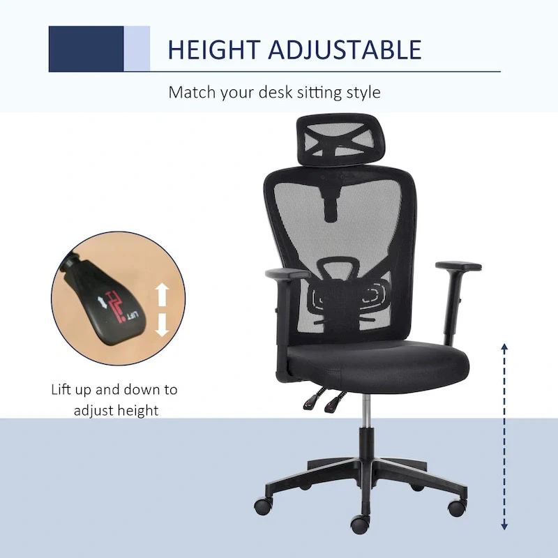 Black High-Back Mesh Ergonomic Office Chair with Lumbar Support, Adjustable Headrest & Armrests – 1-Person