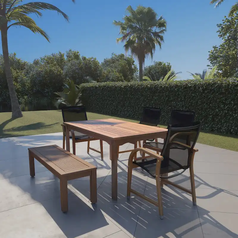 Amazonia 6pc Outdoor Patio Wood Dining Set - Bench and Chairs