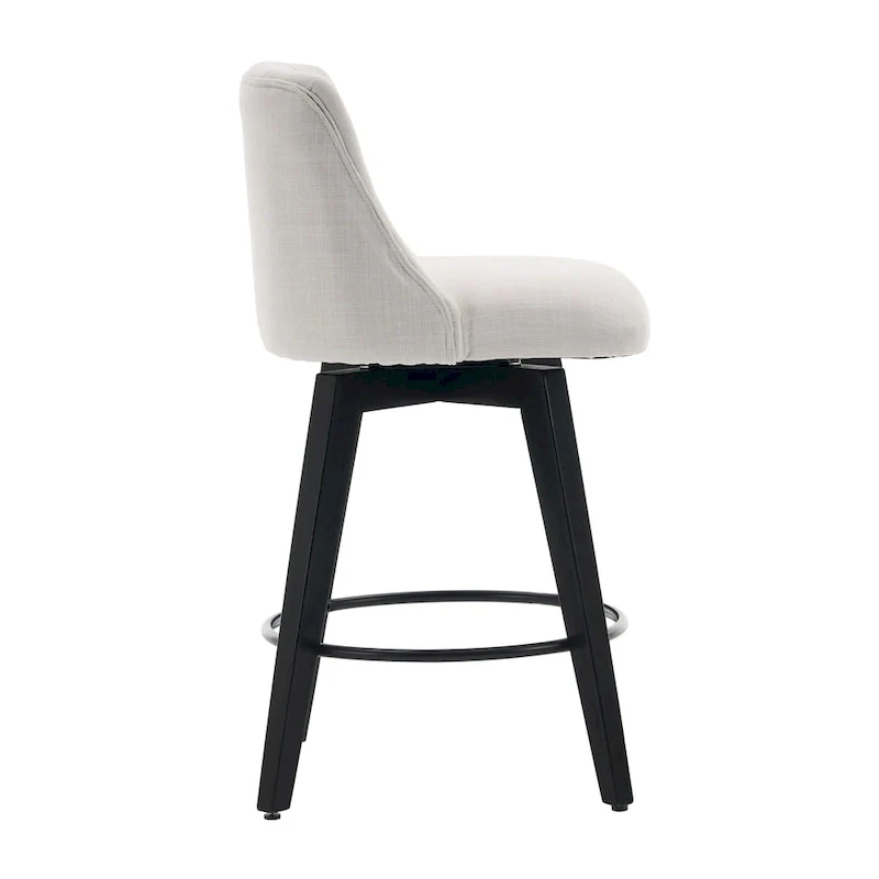 Modern Swivel Linen Upholstery Bar Stools Set of 2, with Button Tufted Back and Solid Wood Frame