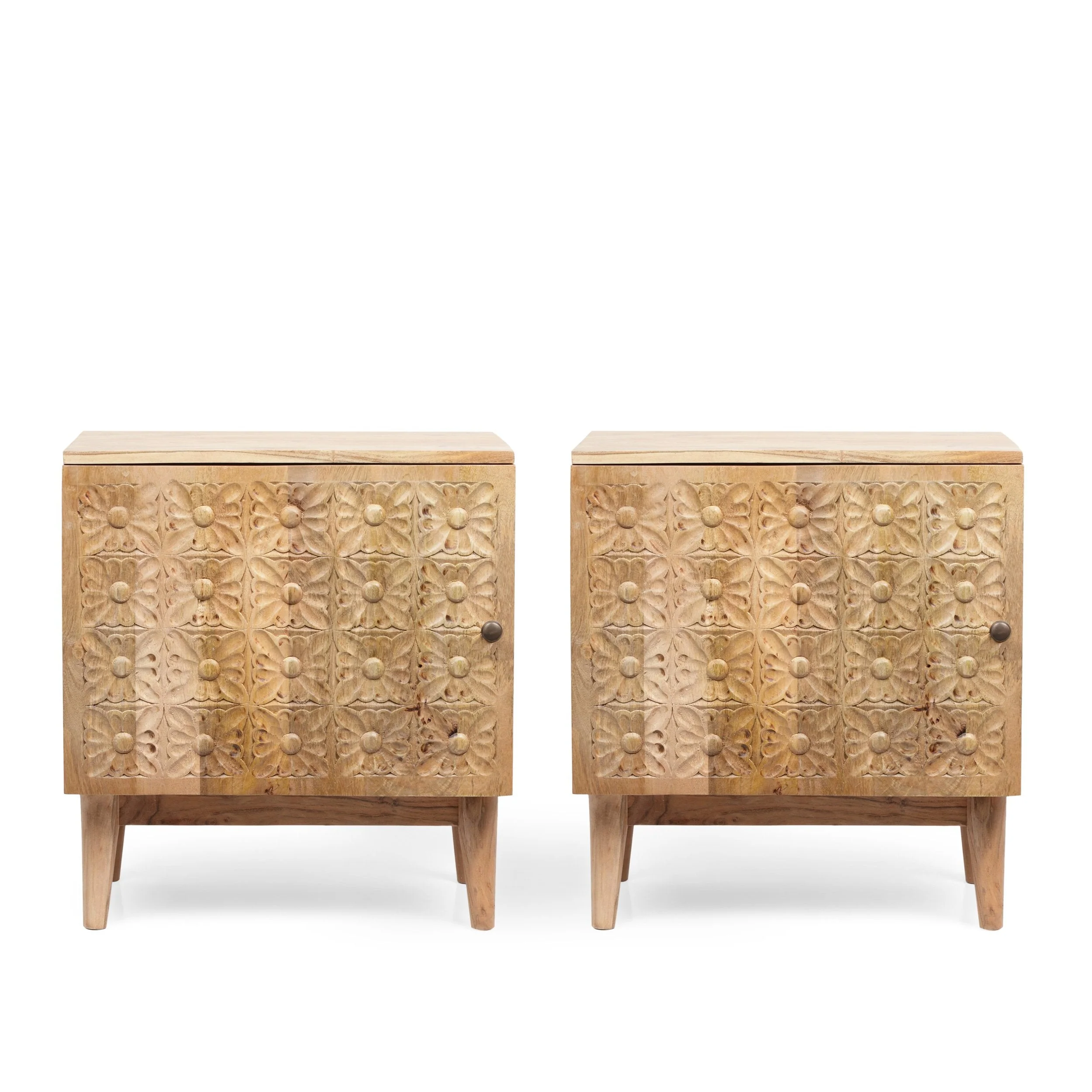 Boho Handcrafted Acacia Wood Nightstand, Set of 2, Natural - NH620513