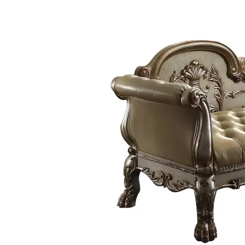 Acme Furniture Dresden Bench Bone Synthetic Leather/Gold Patina