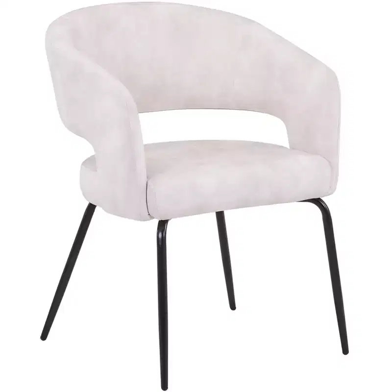 LeisureMod Dining Chair Upholstered in Velvet/Leather with Open Curved Backrest and Powder-Coated Iron Legs Gavin Collection Set of 2