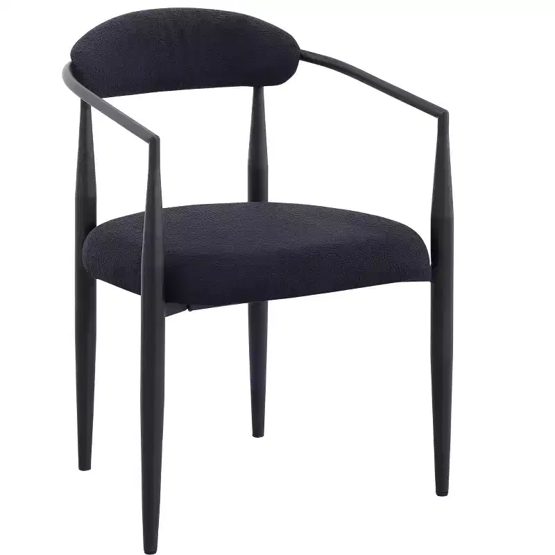 TUYOHW 2 PCS Kitchen Chairs with Matte Metal Legs,Boucle Dining Chairs with Open & Curved Backrest,Ergonomic Dining Room Chairs for Living Room