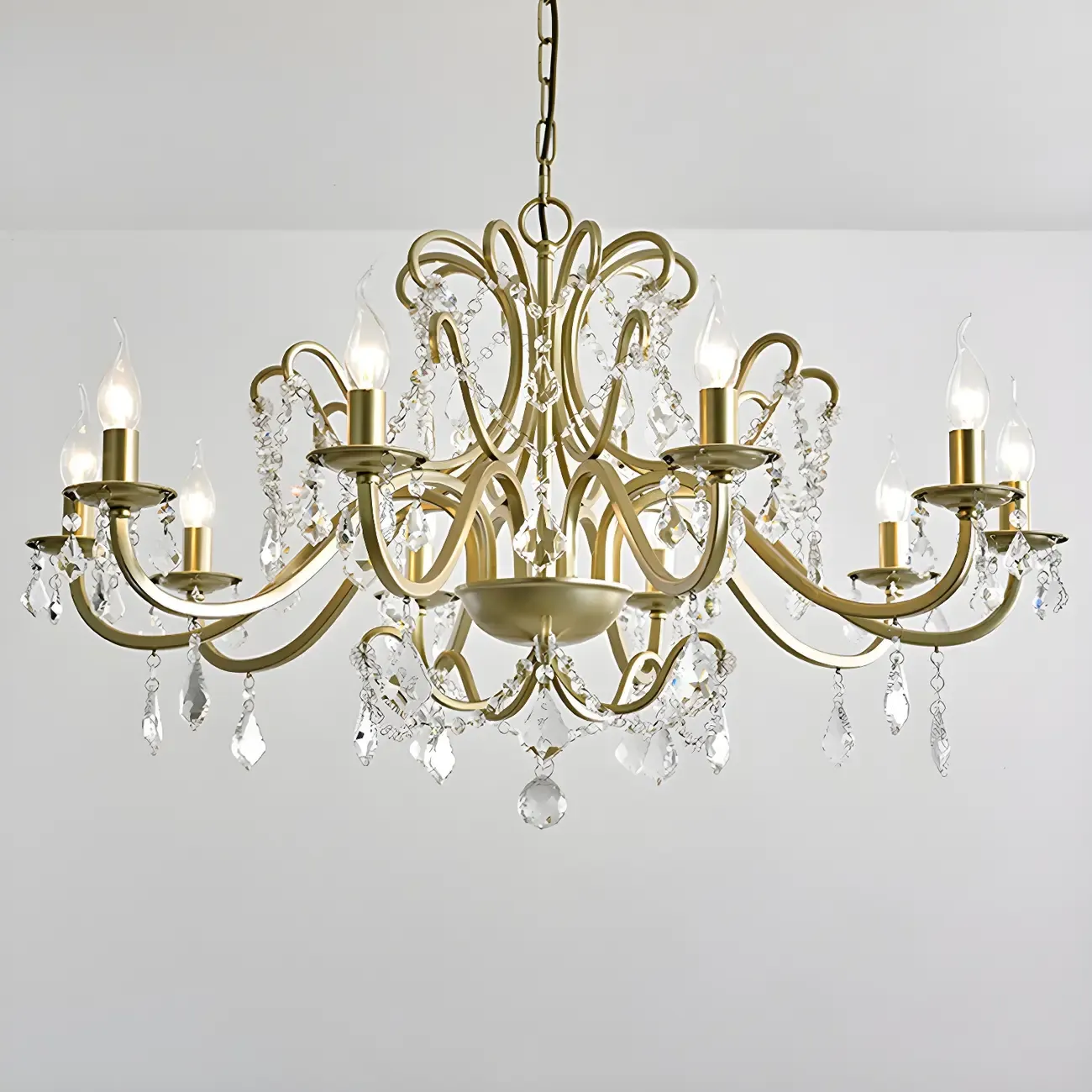 Gold Crystal Curved Metal Elegant Chandelier Light