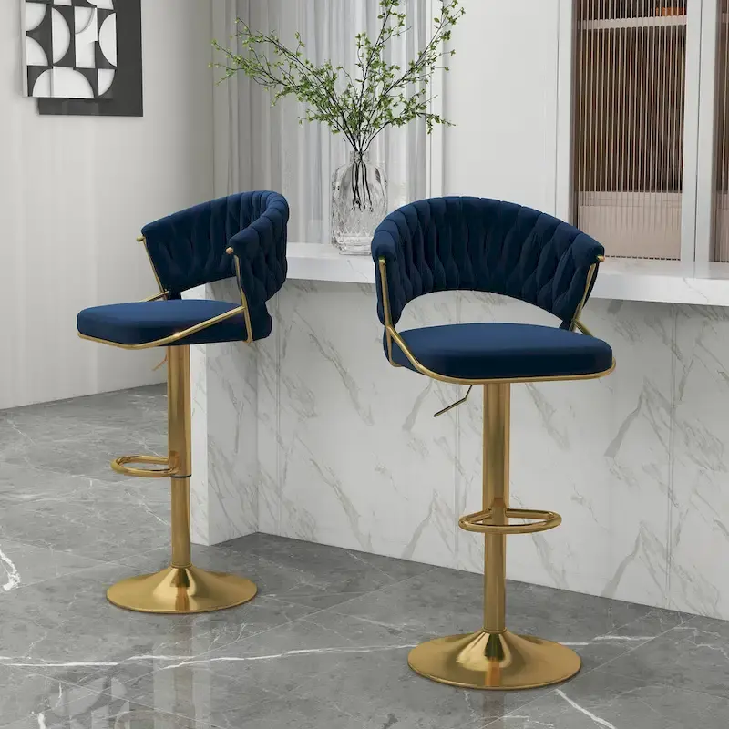 Set of 2 Bar Stool Adjustable Height with Swivel Seat