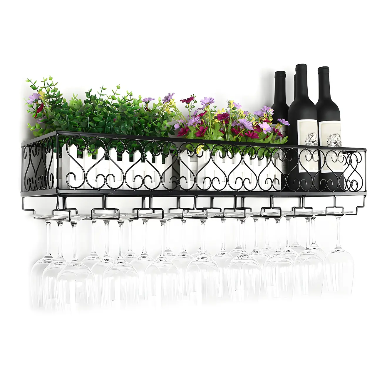 Modish Black Metal Wall Mounted Wine Glass Rack