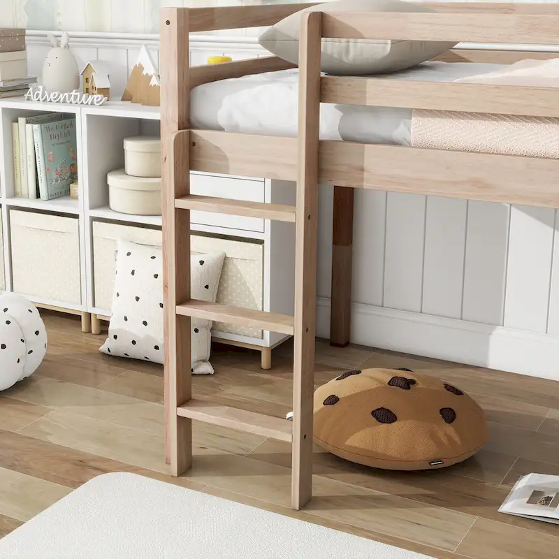 White Oak / Grey / White Twin Loft Bed with Slide and Ladder – 1-Sleeper