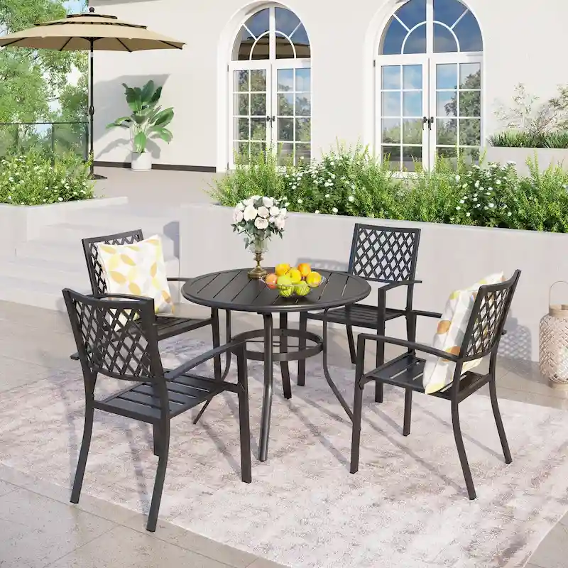 MAISON ARTS 5-Piece Outdoor 37.8/42 Round Metal Patio Dining Set